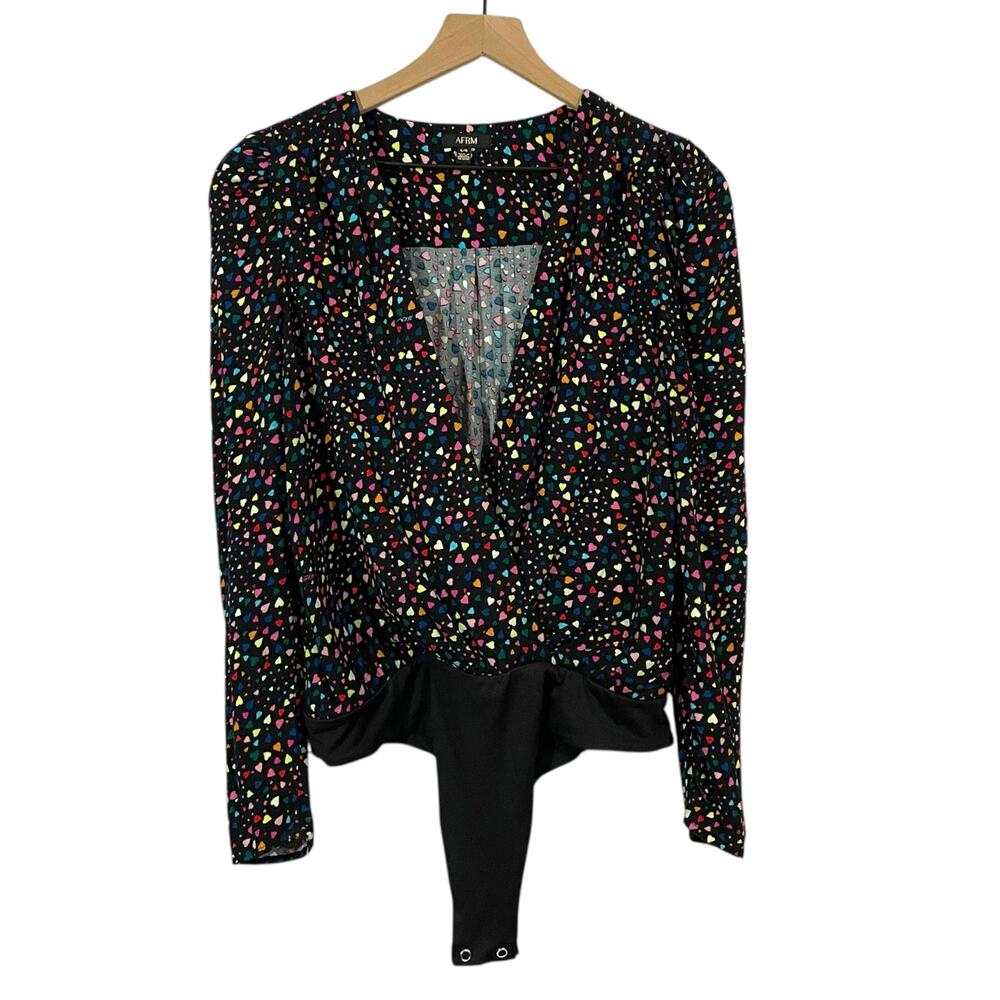 AFRM Surplice Long Sleeve Bodysuit - Ditsy Heart - Large